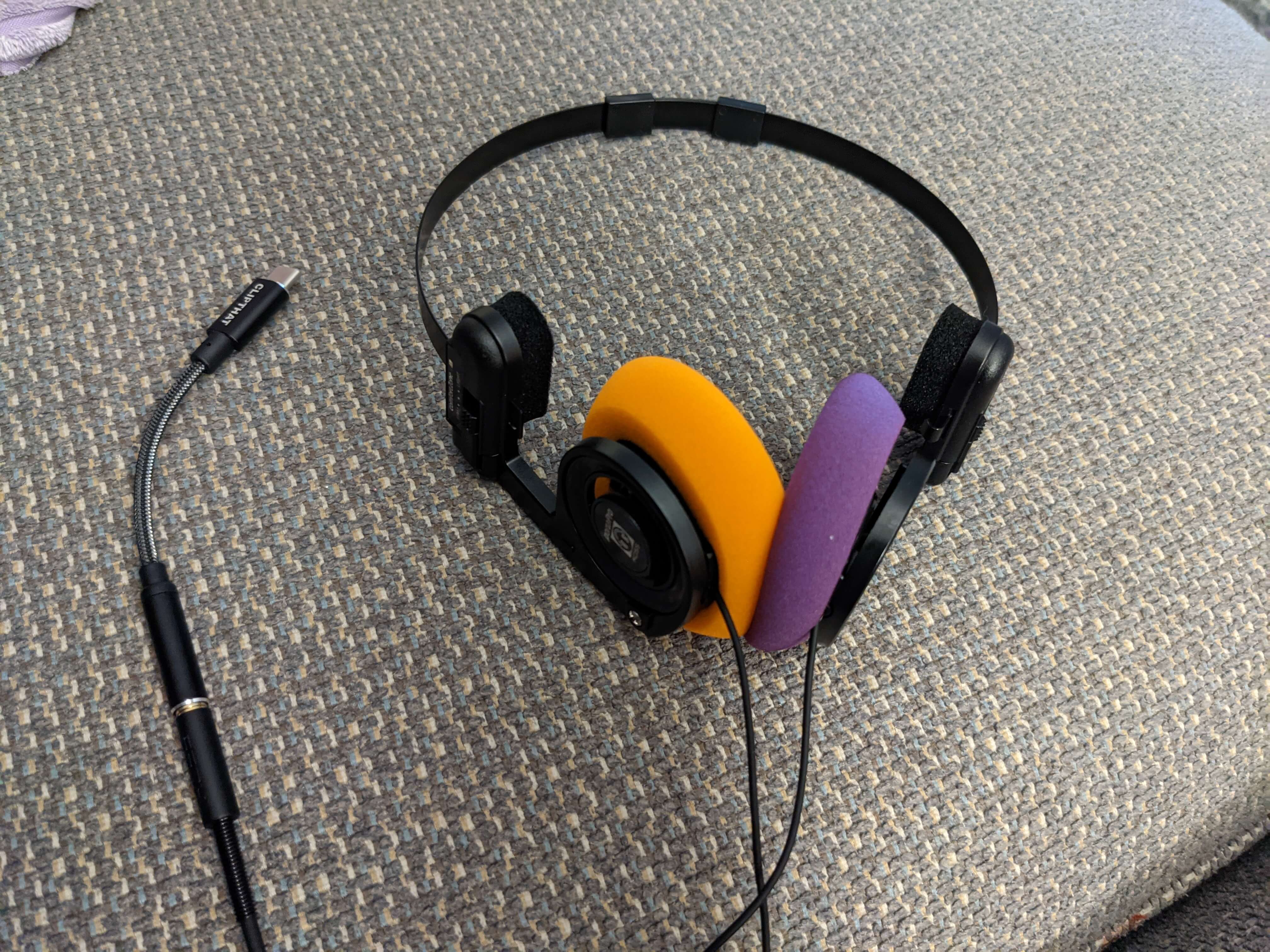 Porta Pro with orange/purple pads and CLIPTHAT USB-C DAC